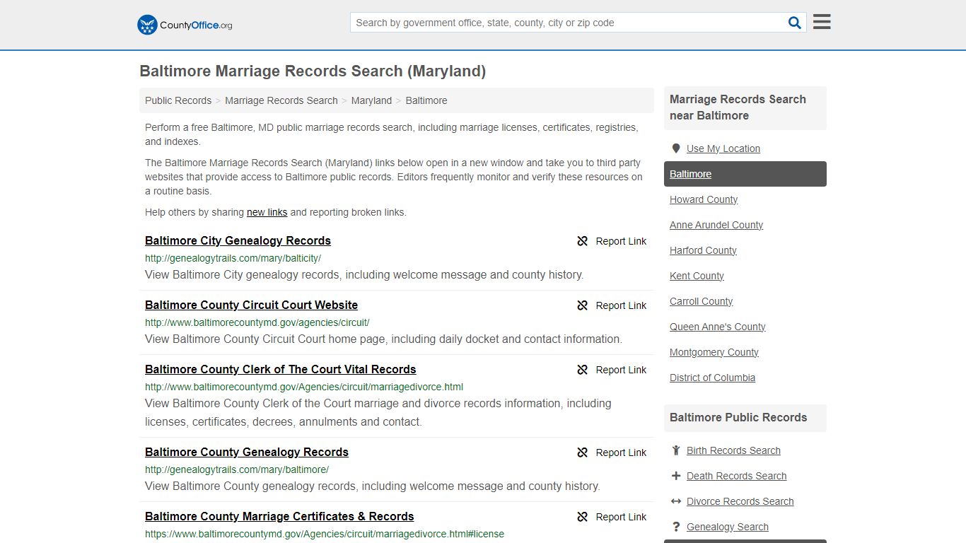 Baltimore Marriage Records Search (Maryland) - County Office