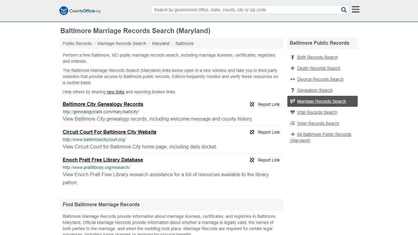 Baltimore Marriage Records Search (Maryland) - County Office