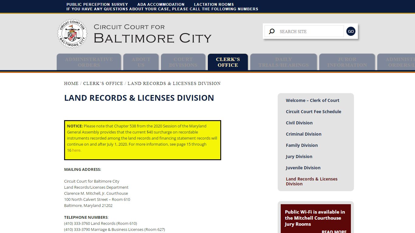 Land Records & Licenses Division - Circuit Court For Baltimore City