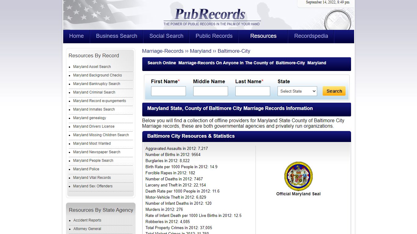 Baltimore City County, Maryland Marriage Records